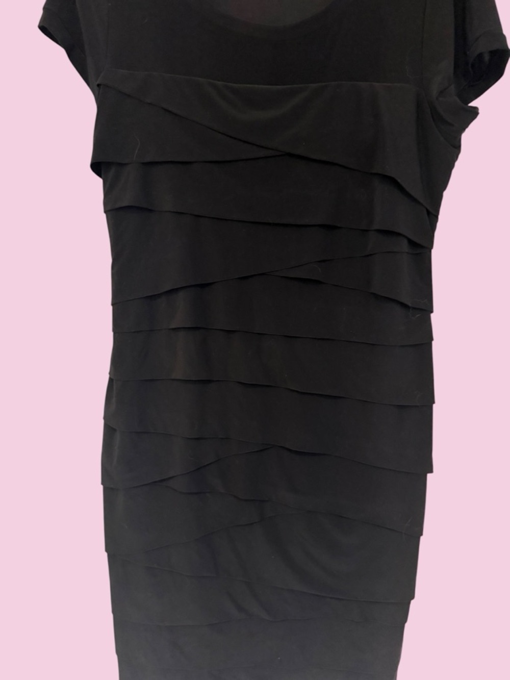 🎀BISOU BISOU🎀Black Cocktail Dress🎀Size 16🎀Flattering Layered Pleats🎀Chic & Sexy!